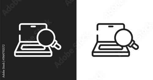 Optimizer icon. Linear black, white icon from marketing and seo collection. Outline optimizer vector. Thin line symbol isolated on white and black background