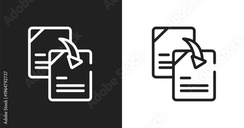 Duplicate content icon. Linear black, white icon from marketing and seo collection. Outline duplicate content vector. Thin line symbol isolated on white and black background