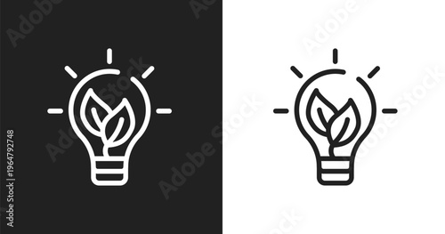 Eco lightbulb icon. Linear black, white icon from business pack collection. Outline eco lightbulb vector. Thin line symbol isolated on white and black background