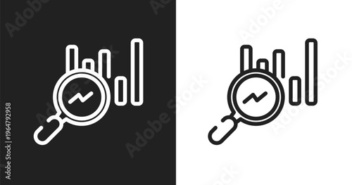 Search stats icon. Linear black, white icon from business and charts collection. Outline search stats vector. Thin line symbol isolated on white and black background