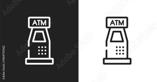 Atm machine icon. Linear black, white icon from ecommerce collection. Outline atm machine vector. Thin line symbol isolated on white and black background