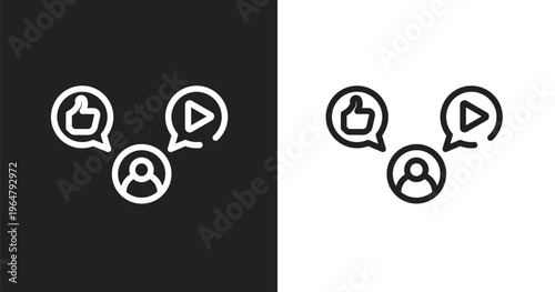 Mass media icon. Linear black, white icon from social media marketing collection. Outline mass media vector. Thin line symbol isolated on white and black background