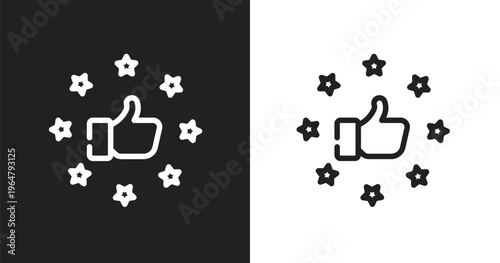 Satisfied icon. Linear black, white icon from marketing collection. Outline satisfied vector. Thin line symbol isolated on white and black background