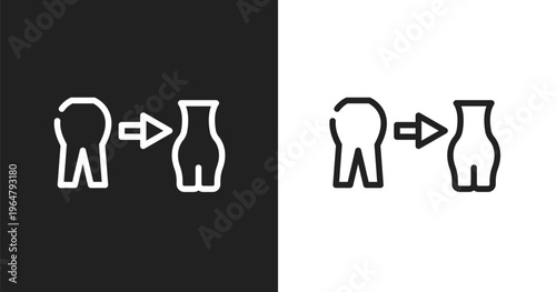 Weight loss icon. Linear black, white icon from sports collection. Outline weight loss vector. Thin line symbol isolated on white and black background