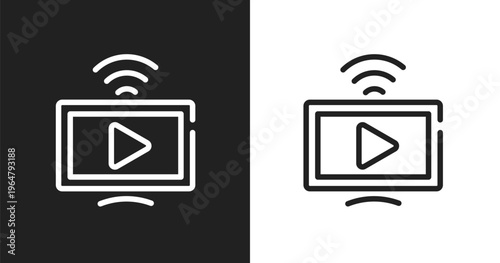 Live streaming icon. Linear black, white icon from advertisement collection. Outline live streaming vector. Thin line symbol isolated on white and black background