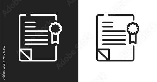 Policy icon. Linear black, white icon from law and justice collection. Outline policy vector. Thin line symbol isolated on white and black background