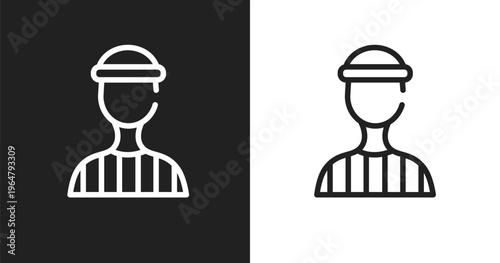 Prisioner icon. Linear black, white icon from law and justice collection. Outline prisioner vector. Thin line symbol isolated on white and black background