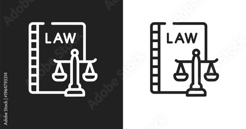 Labour and social law icon. Linear black, white icon from law and justice collection. Outline labour and social law vector. Thin line symbol isolated on white and black background