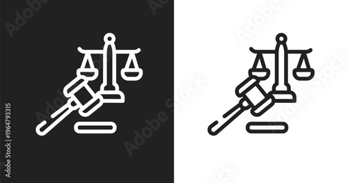 Law and justice icon. Linear black, white icon from law and justice collection. Outline law and justice vector. Thin line symbol isolated on white and black background