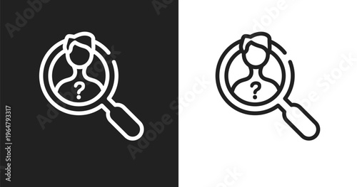 Investigation icon. Linear black, white icon from law and justice collection. Outline investigation vector. Thin line symbol isolated on white and black background