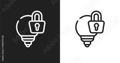 Intellectual property icon. Linear black, white icon from law and justice collection. Outline intellectual property vector. Thin line symbol isolated on white and black background