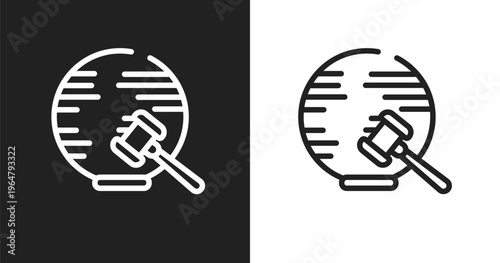 International law icon. Linear black, white icon from law and justice collection. Outline international law vector. Thin line symbol isolated on white and black background