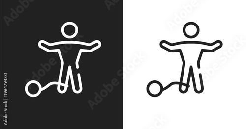 Guilty icon. Linear black, white icon from law and justice collection. Outline guilty vector. Thin line symbol isolated on white and black background