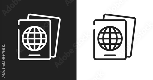 Immigration icon. Linear black, white icon from law and justice collection. Outline immigration vector. Thin line symbol isolated on white and black background