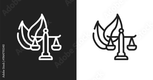 Environmental law icon. Linear black, white icon from law and justice collection. Outline environmental law vector. Thin line symbol isolated on white and black background