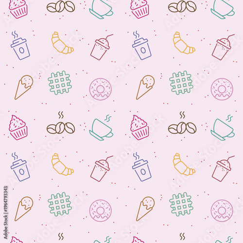 Summer childlike naive illustration of coffee items - seamless pattern