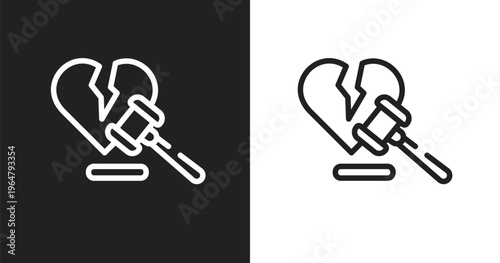 Divorce icon. Linear black, white icon from law and justice collection. Outline divorce vector. Thin line symbol isolated on white and black background