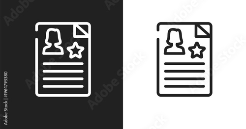 Criminal record icon. Linear black, white icon from law and justice collection. Outline criminal record vector. Thin line symbol isolated on white and black background