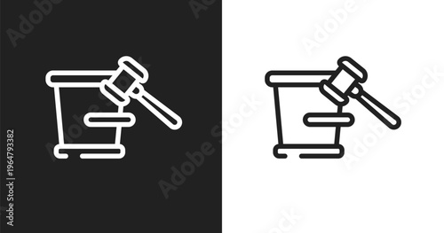 Court trial icon. Linear black, white icon from law and justice collection. Outline court trial vector. Thin line symbol isolated on white and black background