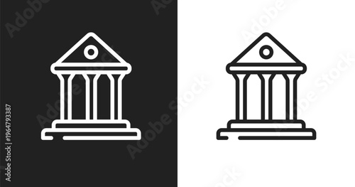 Court icon. Linear black, white icon from law and justice collection. Outline court vector. Thin line symbol isolated on white and black background