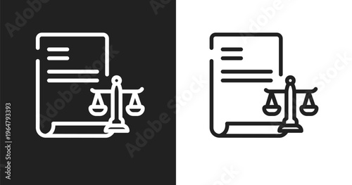 Corporative law icon. Linear black, white icon from law and justice collection. Outline corporative law vector. Thin line symbol isolated on white and black background