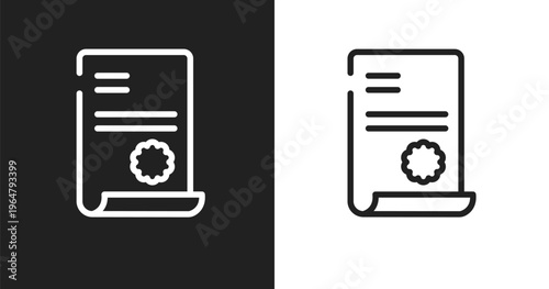 Contract law icon. Linear black, white icon from law and justice collection. Outline contract law vector. Thin line symbol isolated on white and black background