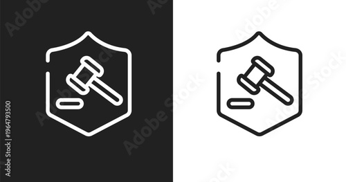 Defense icon. Linear black, white icon from law and justice collection. Outline defense vector. Thin line symbol isolated on white and black background