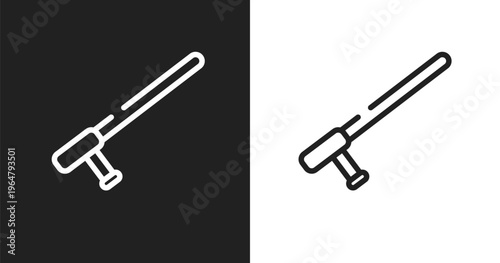Baton icon. Linear black, white icon from law and justice collection. Outline baton vector. Thin line symbol isolated on white and black background