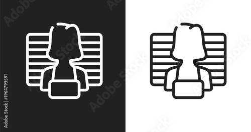 Prisoner icon. Linear black, white icon from law and justice collection. Outline prisoner vector. Thin line symbol isolated on white and black background