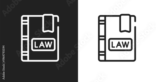Law book icon. Linear black, white icon from law and justice collection. Outline law book vector. Thin line symbol isolated on white and black background