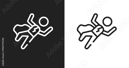Crime scene icon. Linear black, white icon from law and justice collection. Outline crime scene vector. Thin line symbol isolated on white and black background