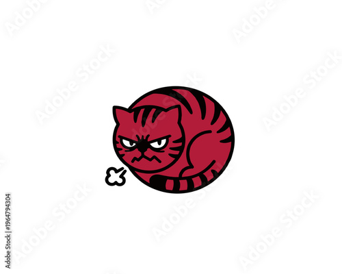 Detailed cartoon illustration of a grumpy red tabby cat with a deeply annoyed facial expression, furrowed brows, and a funny grumpy mood, perfect for stickers.