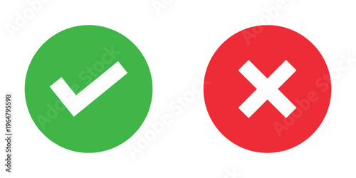 Green circle with a white right checkmark next to a red circle with a white wrong tick mark vector design, symbolizing correct and incorrect choices.
