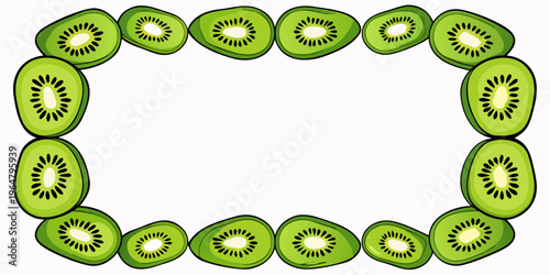 Rectangular border frame of sliced green kiwi fruit, vector