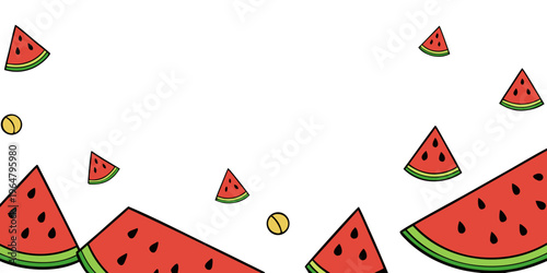 Scattered summer watermelon fruit slices pattern, vector