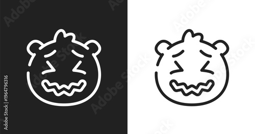 Stress emoji icon. Linear black, white icon from emoji collection. Outline stress emoji vector. Thin line symbol isolated on white and black background
