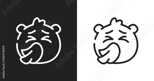 Sneezing emoji icon. Linear black, white icon from emoji collection. Outline sneezing emoji vector. Thin line symbol isolated on white and black background