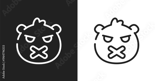 Silent emoji icon. Linear black, white icon from emoji collection. Outline silent emoji vector. Thin line symbol isolated on white and black background
