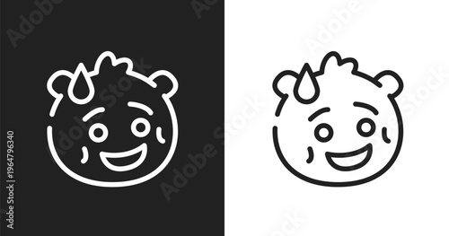 Shy emoji icon. Linear black, white icon from emoji collection. Outline shy emoji vector. Thin line symbol isolated on white and black background