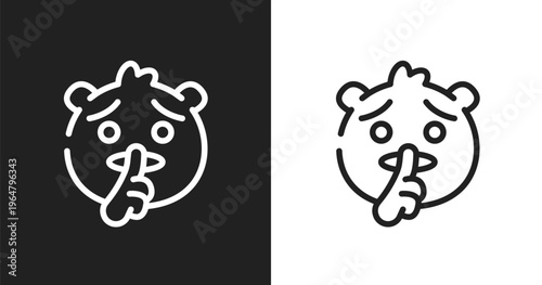 Shushing emoji icon. Linear black, white icon from emoji collection. Outline shushing emoji vector. Thin line symbol isolated on white and black background
