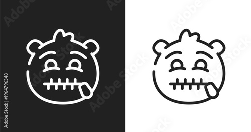 Secret emoji icon. Linear black, white icon from emoji collection. Outline secret emoji vector. Thin line symbol isolated on white and black background