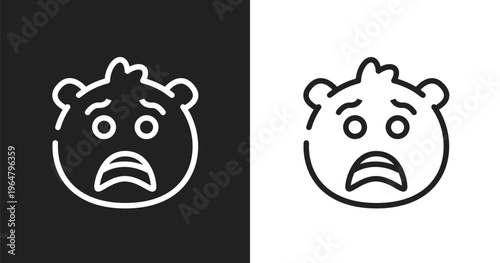Scared emoji icon. Linear black, white icon from emoji collection. Outline scared emoji vector. Thin line symbol isolated on white and black background
