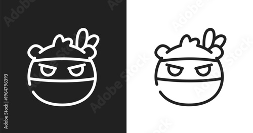 Ninja emoji icon. Linear black, white icon from emoji collection. Outline ninja emoji vector. Thin line symbol isolated on white and black background