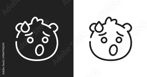 Exhausted emoji icon. Linear black, white icon from emoji collection. Outline exhausted emoji vector. Thin line symbol isolated on white and black background