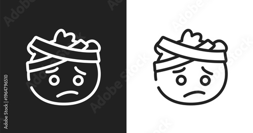 Emoji with head-bandage emoji icon. Linear black, white icon from emoji collection. Outline emoji with head-bandage emoji icon vector. Thin line symbol for use on web and mobile apps, logo, print