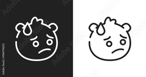 Embarrassed emoji icon. Linear black, white icon from emoji collection. Outline embarrassed emoji vector. Thin line symbol isolated on white and black background