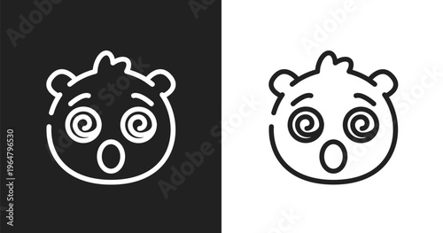 Dizzy emoji icon. Linear black, white icon from emoji collection. Outline dizzy emoji vector. Thin line symbol isolated on white and black background
