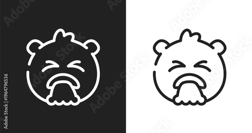 Disgusted emoji icon. Linear black, white icon from emoji collection. Outline disgusted emoji vector. Thin line symbol isolated on white and black background