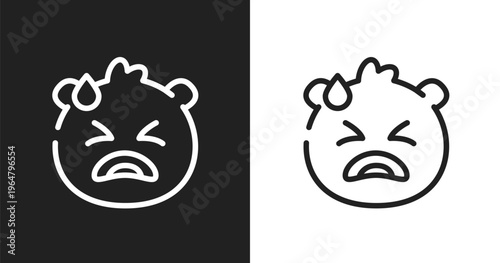 Desperate emoji icon. Linear black, white icon from emoji collection. Outline desperate emoji vector. Thin line symbol isolated on white and black background