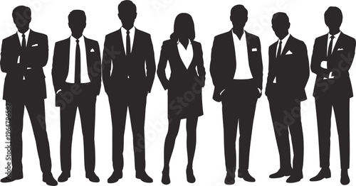 Business people silhouettes team standing professionals vector illustration black corporate group office workers isolated leadership collaboration design set,